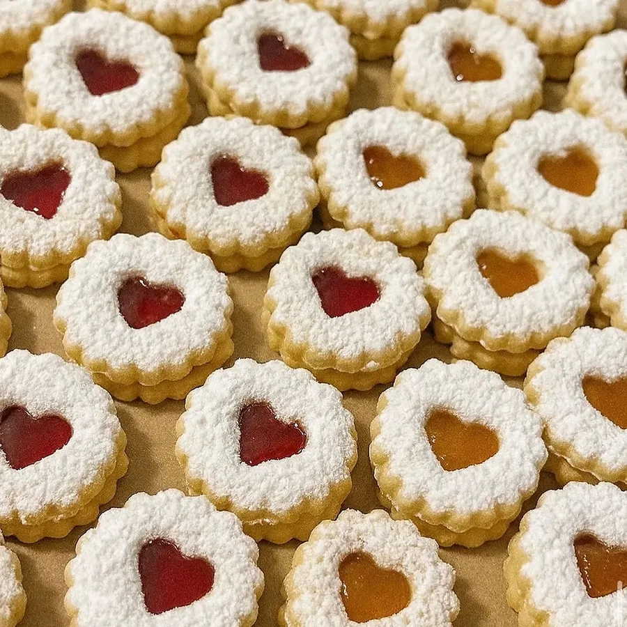 Linzer cookies with jam hearts